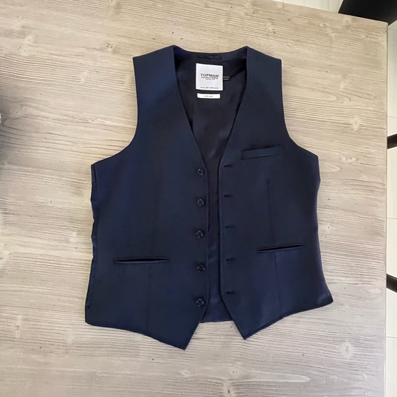 Topman- stretch skinny textured suit vest in navy - Picture 4 of 7